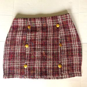 PrettyLittleThing-RED TWEED BUTTON MINI SKIRT - WOMEN MEDIUM(14)